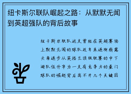 纽卡斯尔联队崛起之路：从默默无闻到英超强队的背后故事