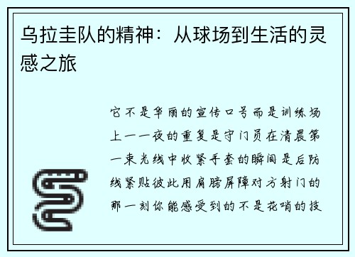 乌拉圭队的精神：从球场到生活的灵感之旅