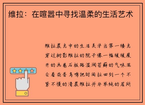 维拉：在喧嚣中寻找温柔的生活艺术