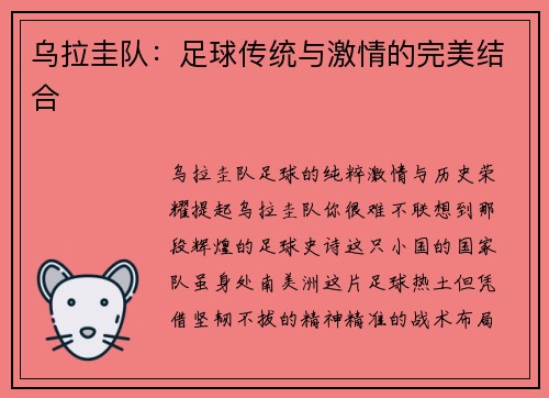 乌拉圭队：足球传统与激情的完美结合